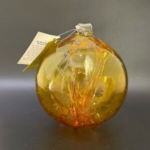 KITRAS Glass Olde English Witch Ball Gold Amber with Hint of Cranberry Orb Ball